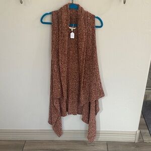 Brown Knit Sleeveless Cardigan